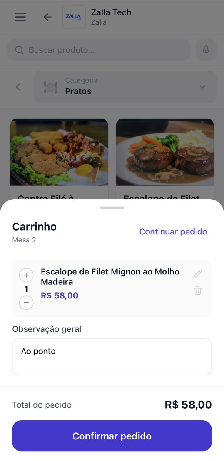 Tela do carrinho com pedido confirmado